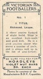 1933 Hoadley's Victorian Footballers #1 Jack Titus Back